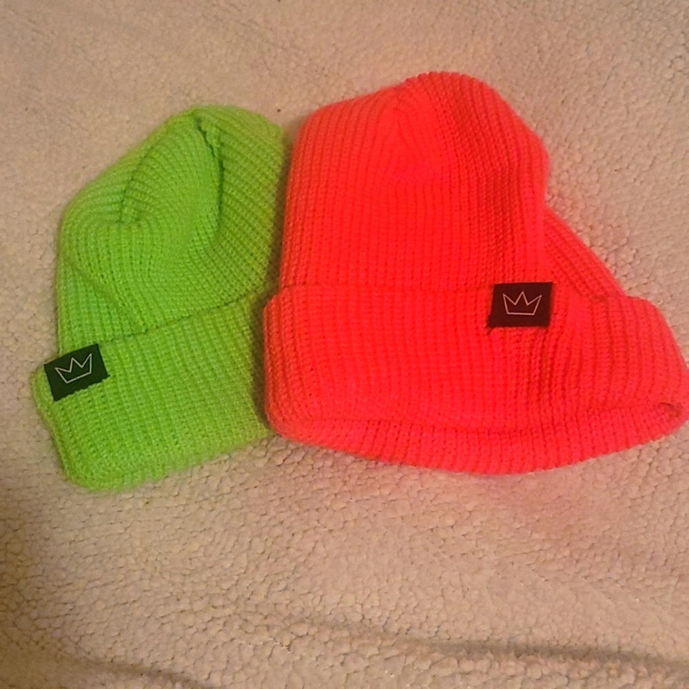 2 neon beanies
